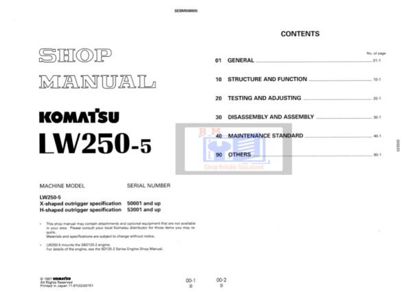 Komatsu LW250-5 Crane Service Manual