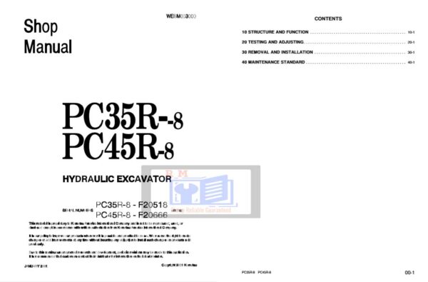 Komatsu PC35R-8 PC45R-8 Excavator Workshop Manual - Image 2