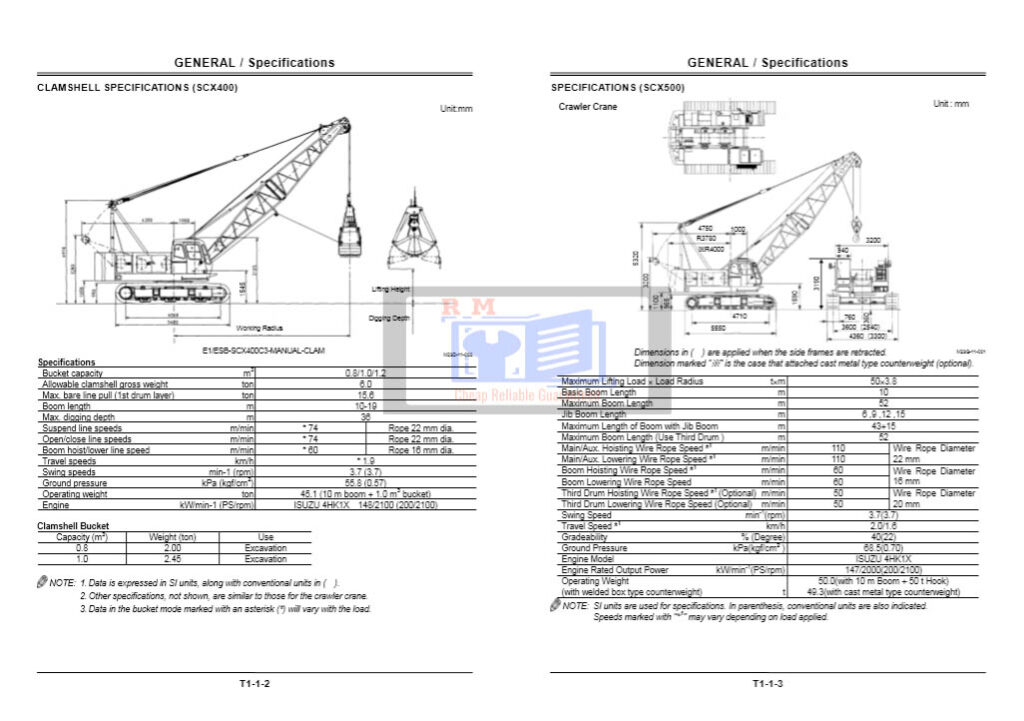 Hitachi Sumitomo SCX400, SCX550, SCX700 Crawler Crane Technical Manual