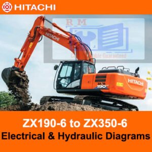 Electrical and hydraulic diagrams for Hitachi ZX190-6 to ZX350-6 excavators, detailing system layouts and connections