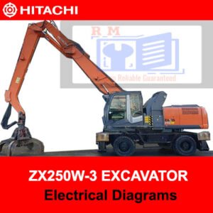 Diagrams illustrating electrical systems for Hitachi ZX250W-3 and ZX360W-3 models, showing wiring and connections