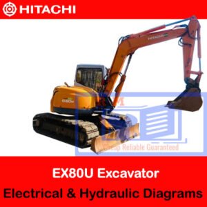 Diagrams illustrating the electrical and hydraulic systems of the Hitachi EX80U excavator for maintenance and troubleshooting