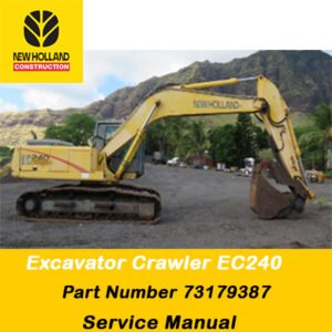 New Holland EC240 Excavator Service Manual, highlighting the title and technical illustrations for maintenance guidance