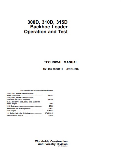 John Deere 300D , 310D, 315D Backhoe Loaders Operation And Test ...