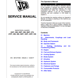JCB 225T, 250, 250T, 260, 260T, 270, 270T, 280, 300, 300T, 320T, 325T, 330 Service Repair Manual