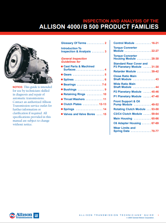 Allison 4000 And B500 Product Families Technicians Guide