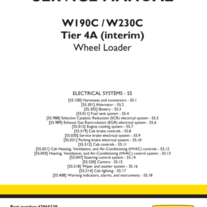 NEW HOLLAND W190C , W230C Wheel Loader Service Repair Manual (ELECTRICAL SYSTEMS)