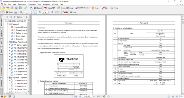 Tadano Crane GR-750XL-2 Service Manual  [ Circuit Diagrams and data ] - Image 5