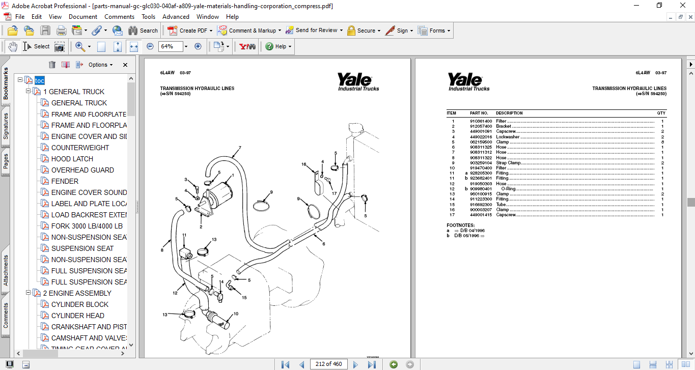 Yale Forklift A Gc Glc Af Parts Manual