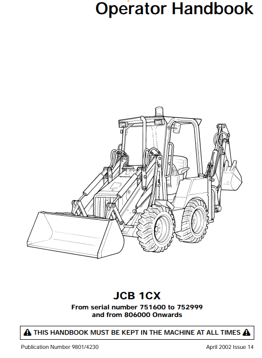 JCB 1CX backhoe loader Operator’s Handbook