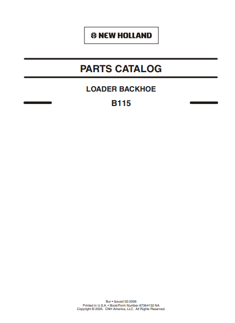 New Holland B115 Backhoe Loader Parts Catalog