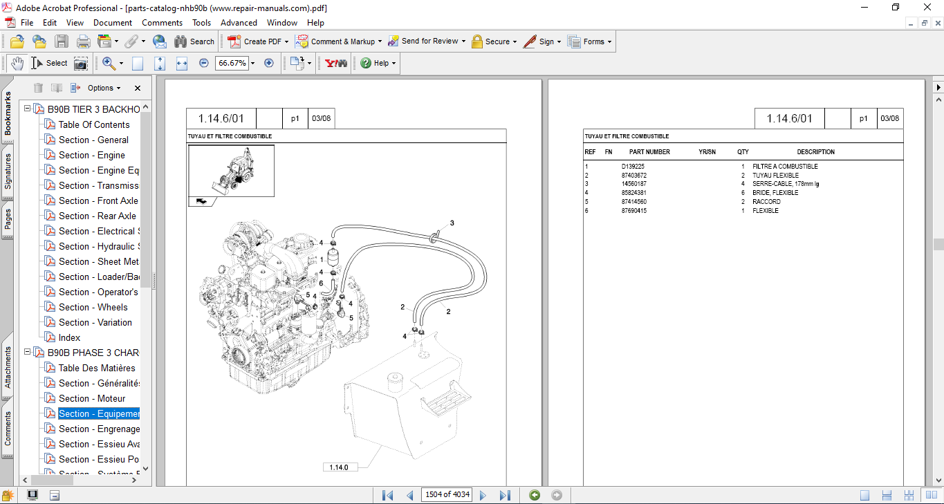 New Holland B90B Tier 3 Backhoe Loader Parts Catalog