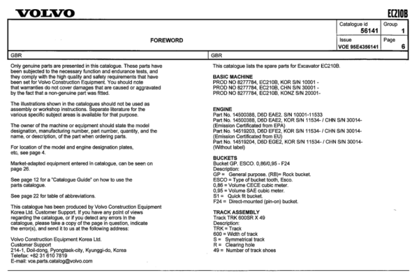 Volvo EC210B Excavator Parts Catalog - Image 3