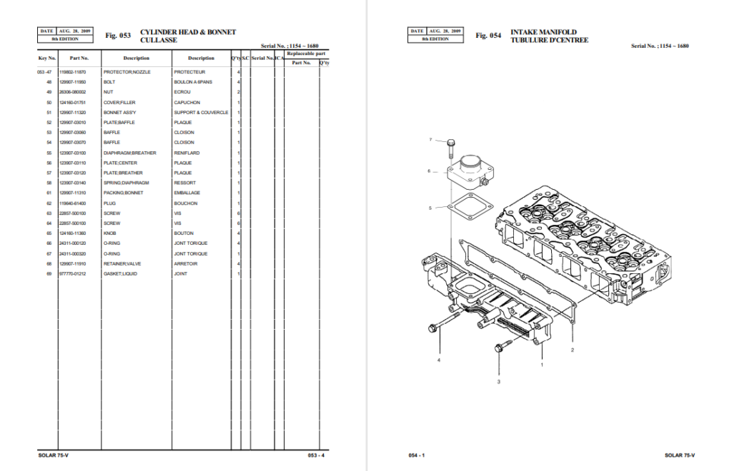 Doosan S75V Excavator Parts Manual