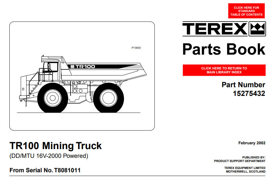 Terex TR100 Mining Truck Parts Manual