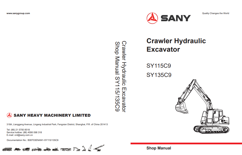 Sany SY115C9, SY135C9 Excavator Workshop Repair Manual