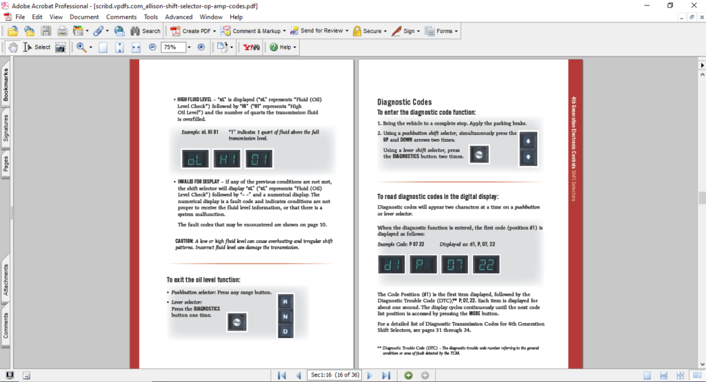 Allison Transmission Shift Selector Operation And Code Manual