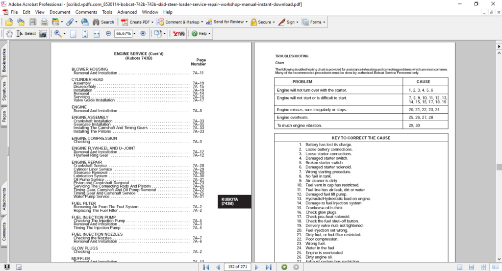 Bobcat 742b 743b Skid Steer Service Repair Manual