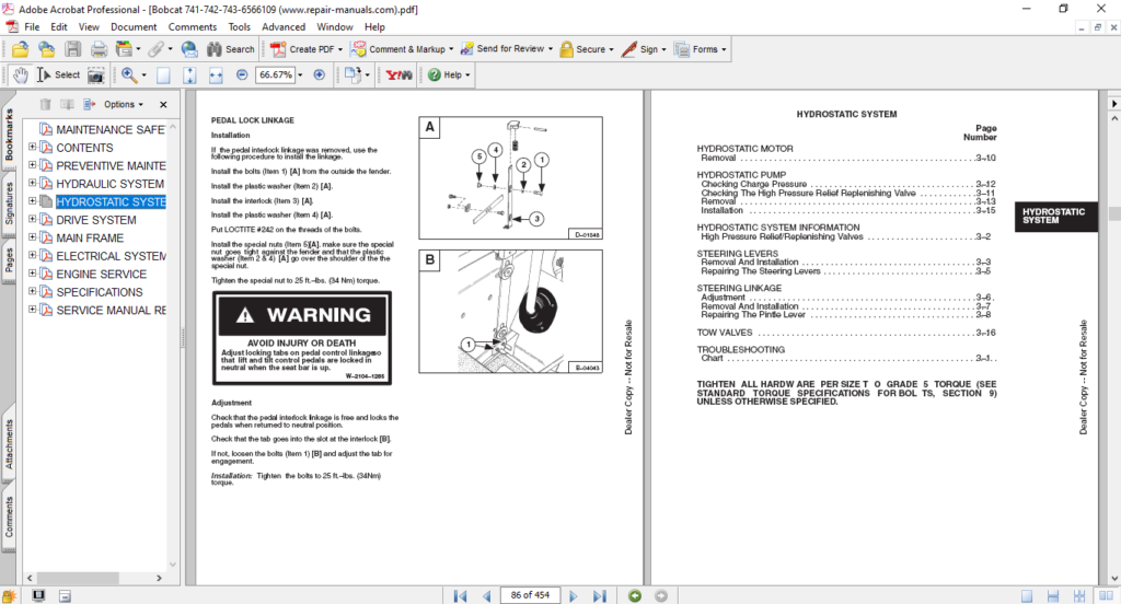 Bobcat 741, 742, 743, 743DS Skid Steer Service Repair Manual