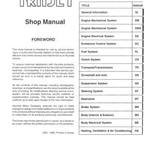 Hyundai Trajet 1999 Workshop Repair Manual