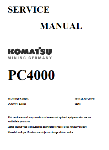 Komatsu PC4000-6- Electro Service Repair Manual