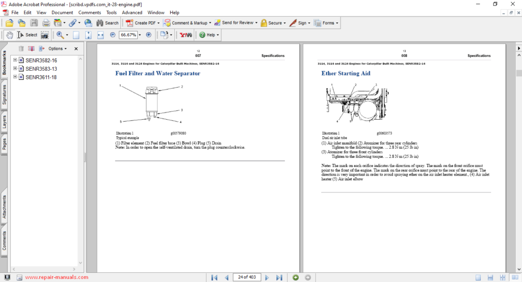 Caterpillar 3114, 3116 And 3126 Engines Service Repair Manual