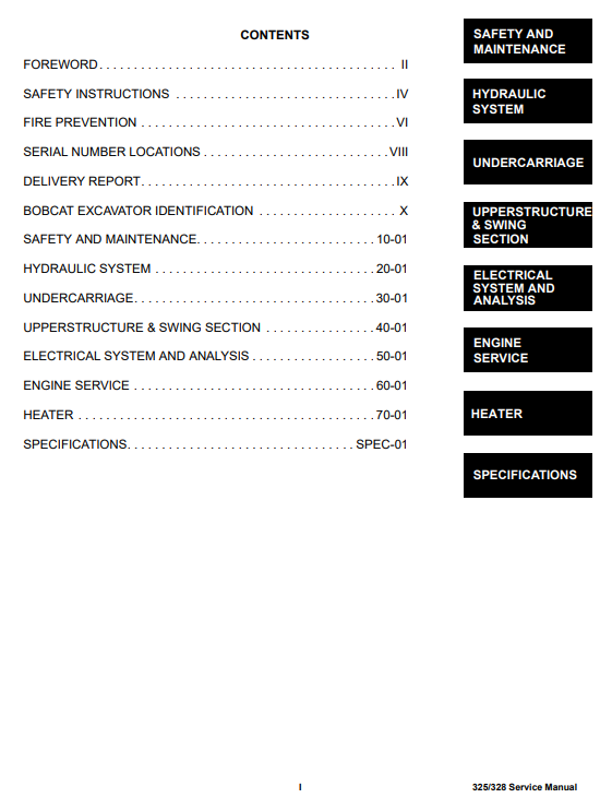 Bobcat 325, 328 Compact Excavator Service Repair Manual