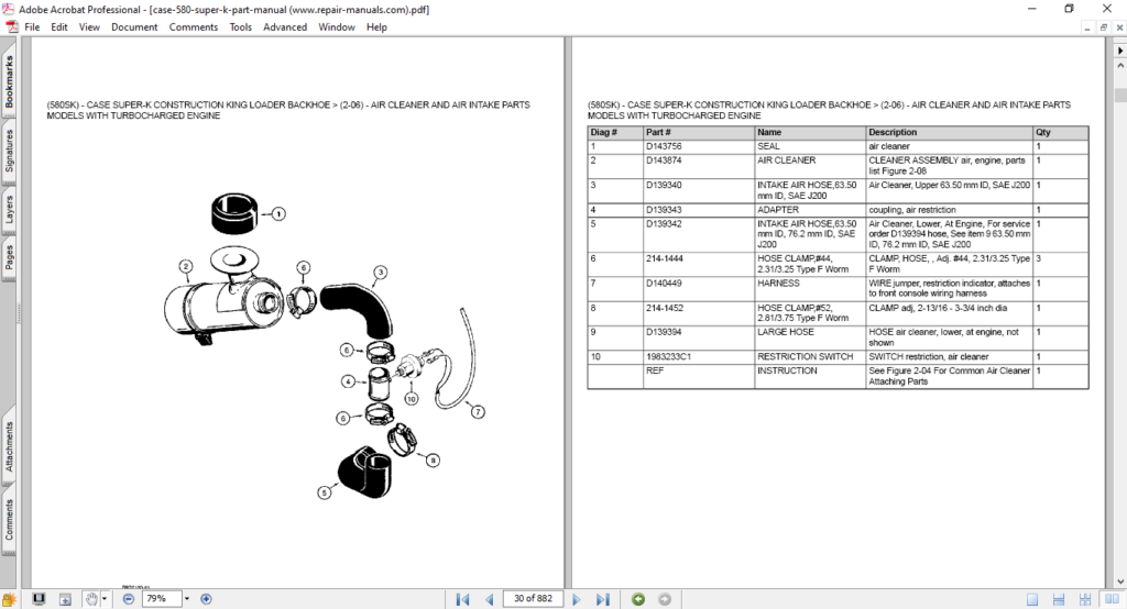 Case 580 Super K Backhoe Loader Parts Catalog