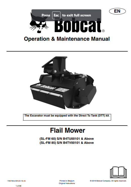 Bobcat Flail Mower Operation & Maintenance Manual