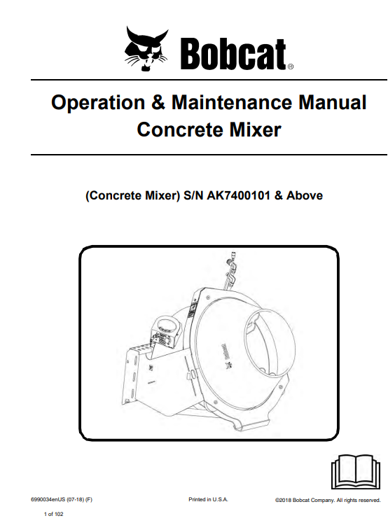 Bobcat Concrete Mixer Operation & Maintenance Manual
