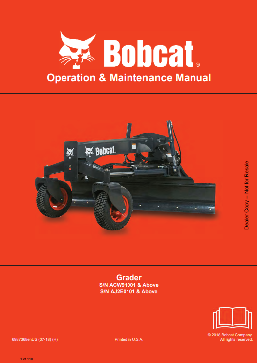 Bobcat Grader Operation & Maintenance Manual