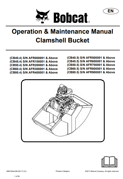 Bobcat Clamshell Bucket Operation & Maintenance Manual