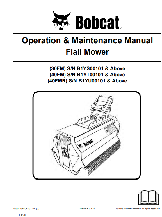 Bobcat Flail Mower 30FM, 40FM, 40FMR Operation & Maintenance Manual