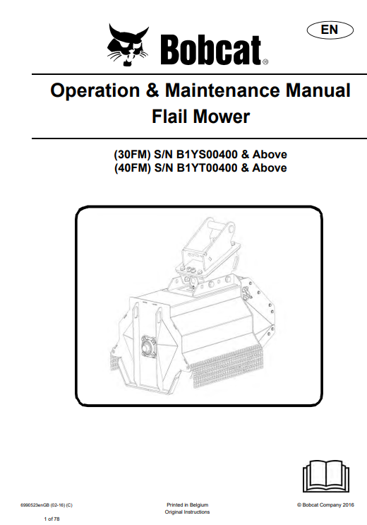 Bobcat Flail Mower 30FM, 40FM Operation & Maintenance Manual