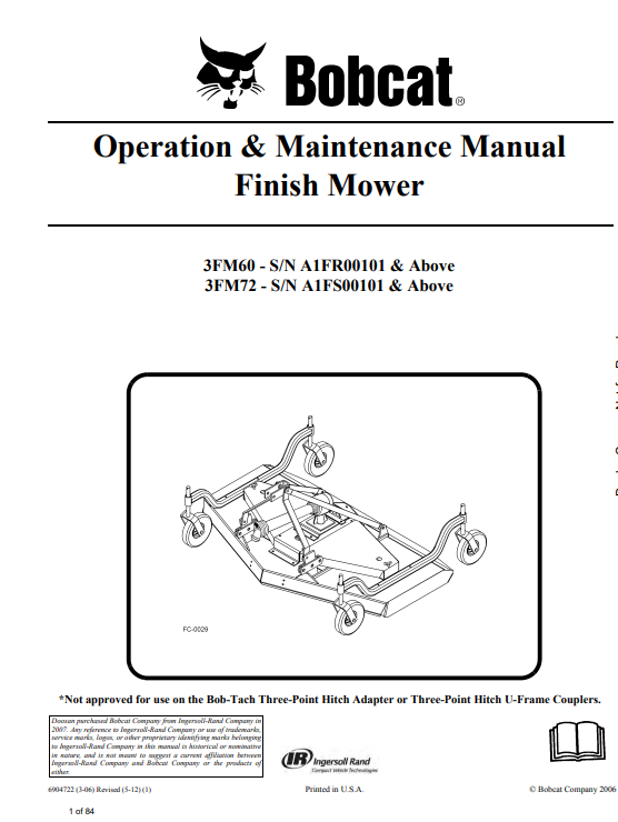 Bobcat Finish Mower 3FM60, 3FM72 Operation & Maintenance Manual