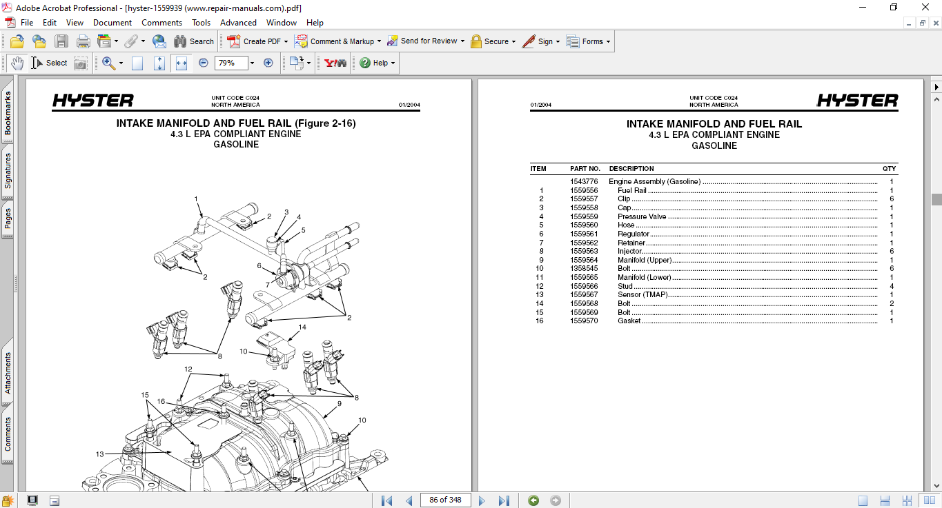 Hyster S135XL2, S155XL2 (C024) Forklift Parts Manual