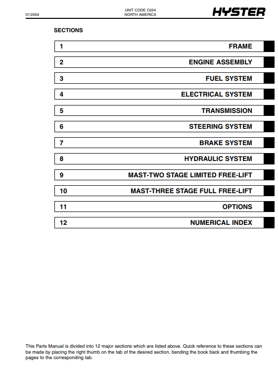 Hyster S135XL2, S155XL2 (C024) Forklift Parts Manual