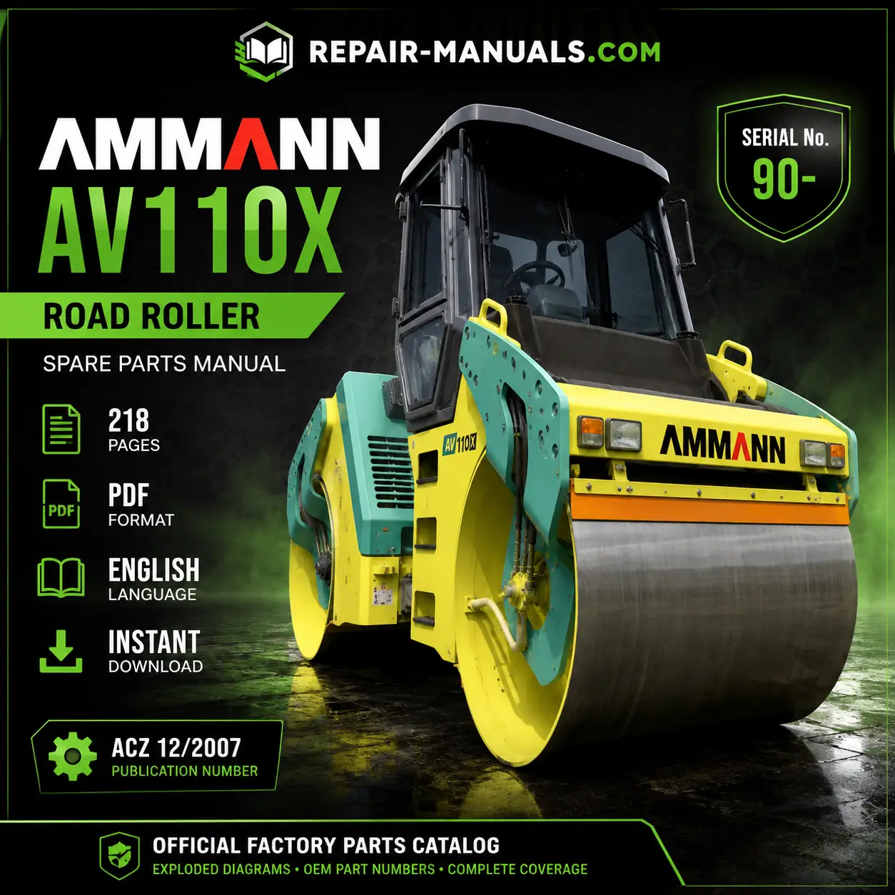 AMMANN AV110X Road Roller Spare Parts Manual PDF Download for Serial No. 90 with Illustrated OEM Parts Catalog