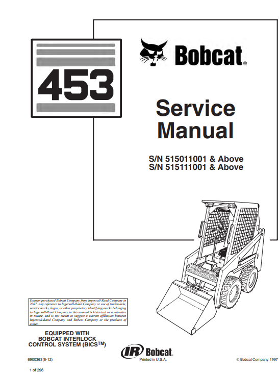 Bobcat 453 Skidsteer Service Repair Manual