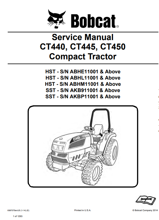 Bobcat CT440, CT445, CT450 Tractors Service Repair Manual