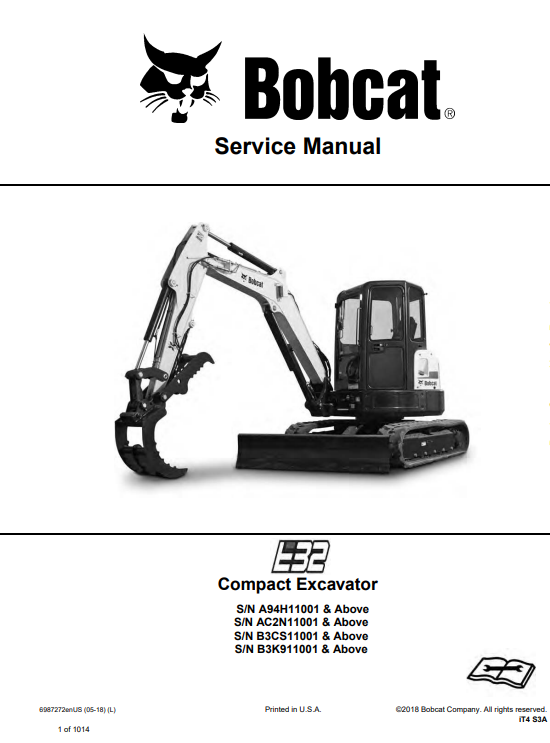 Bobcat E32 Compact Excavator Service Repair Manual