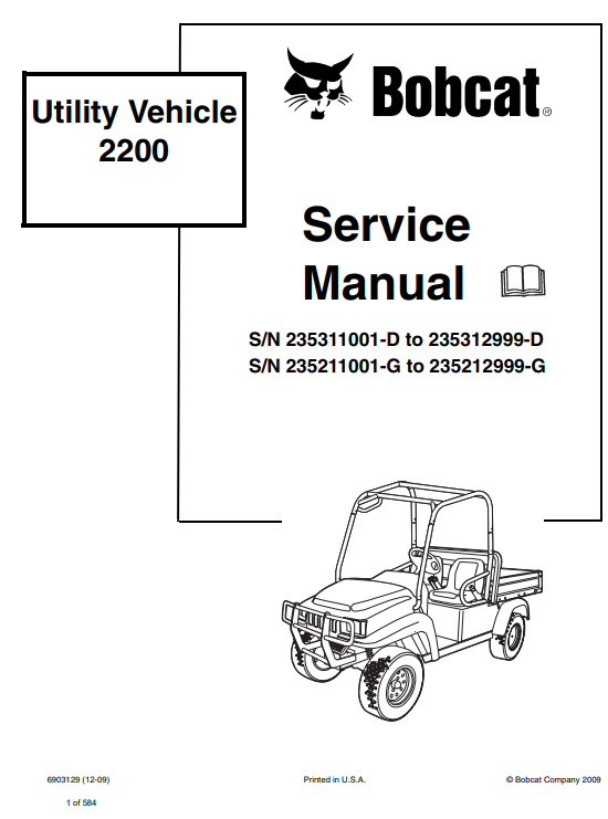 Bobcat Utility Vehicle 2200 Service Repair Manual