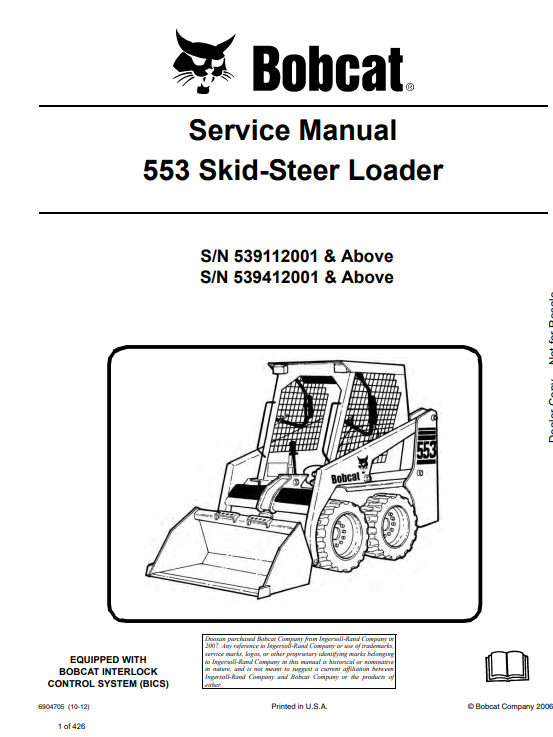 Bobcat 553 SkidSteer Loader Service Repair Manual