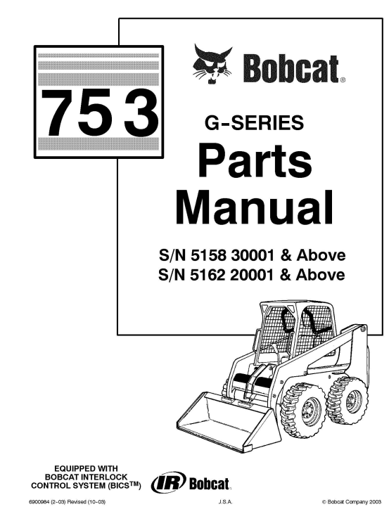 Bobcat 753G Series Skidsteer Parts Manual