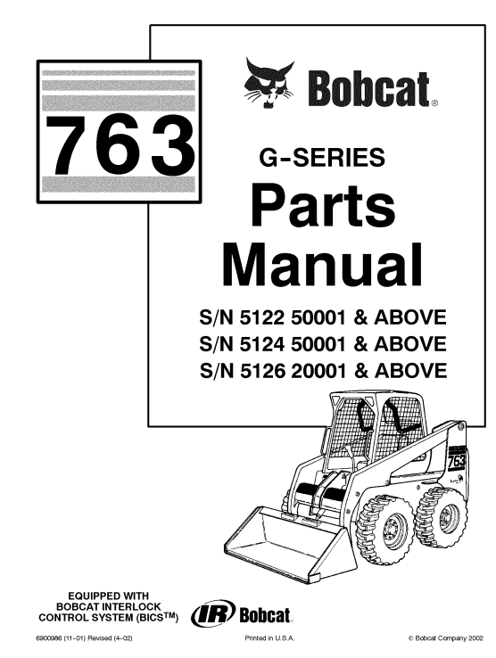 Bobcat 763 G-Series SkidSteer Loader Parts Manual