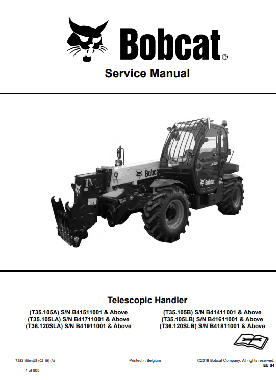 Bobcat T35.105A, T35.105LA, T36.120SLA, T35.105B, T35.105LB, T36.120SLB