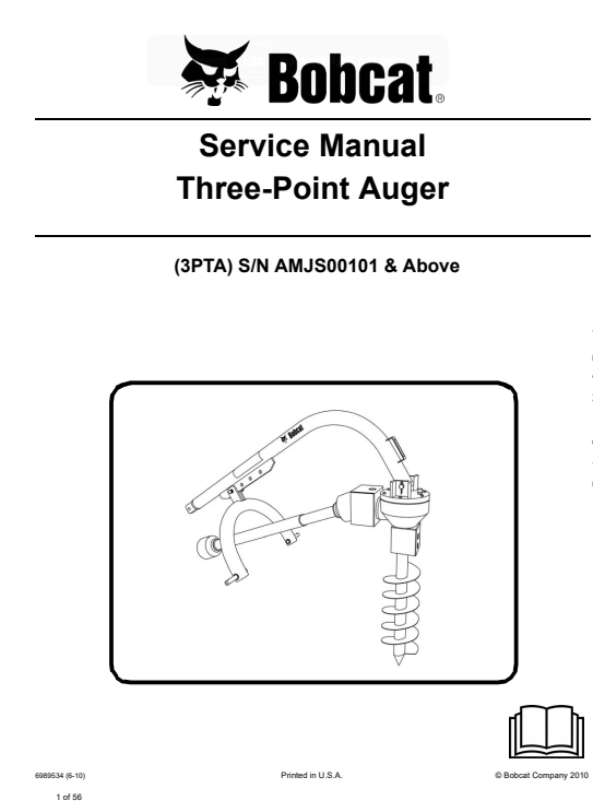 Bobcat Three Point Auger Service Repair Manual