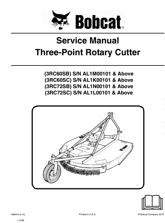 Bobcat Three Point Rotary Cutter Service Repair Manual