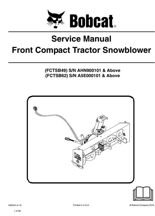 Bobcat Front Compact Tractor Snowblower Service Repair Manual