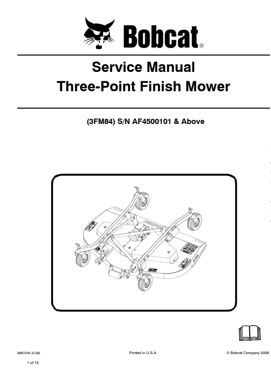 Bobcat 3FM84 Three Point Finish Mower Service Repair Manual